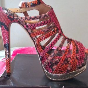 Snake print high heel sandals